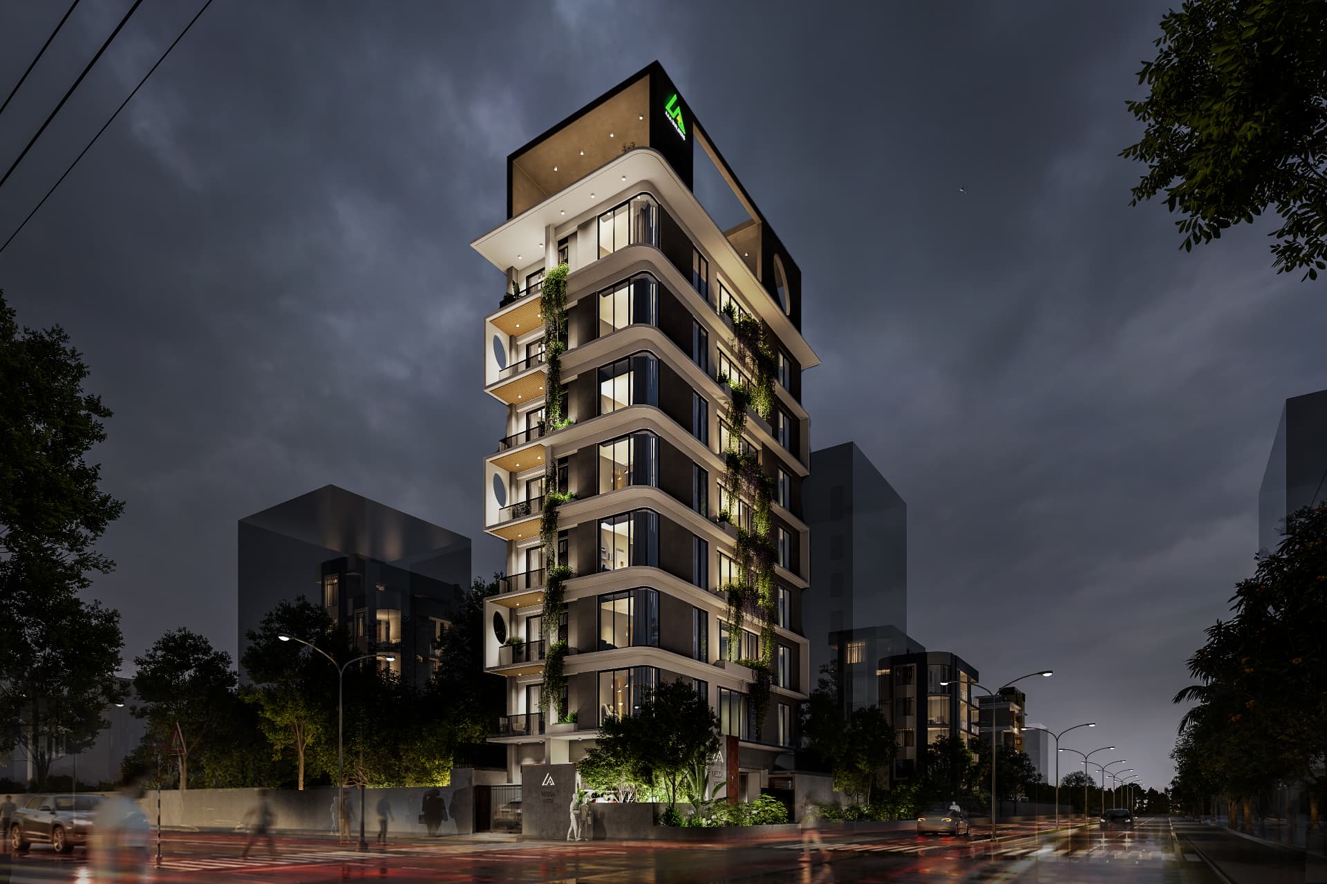 Facade by night