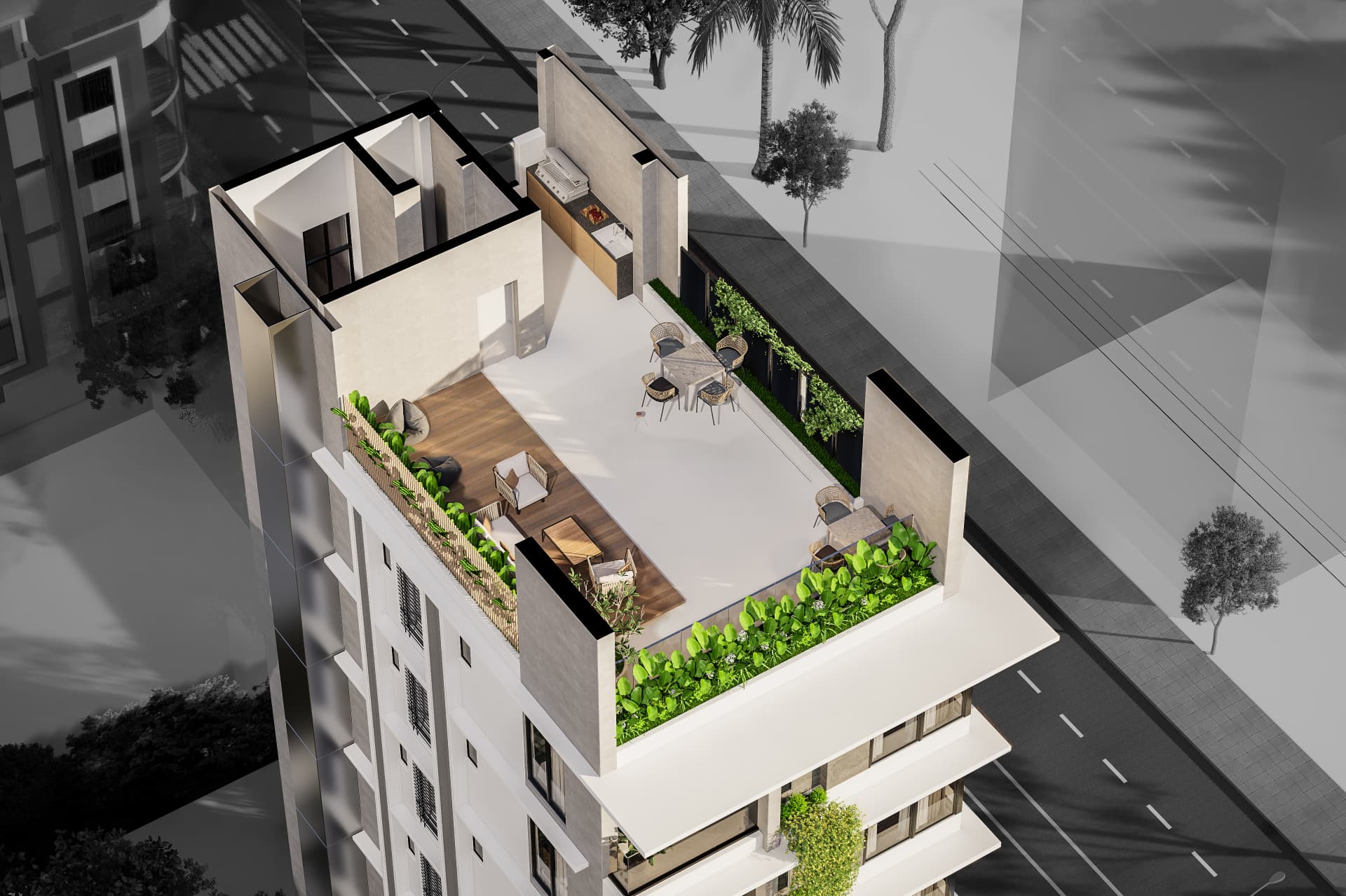 Rooftop terrace, garden & BBQ zone